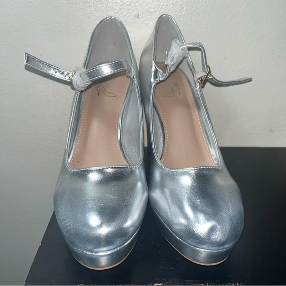 Perphy Platform Mary Janes Block Heels Pumps for Women Metallic Silver Sz 8 - Picture 2 of 12